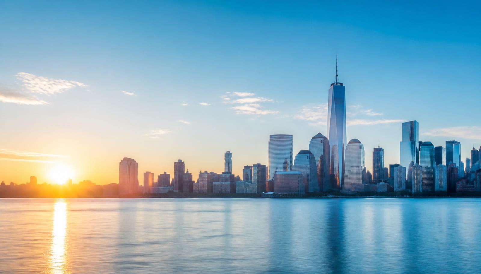 Sunrise over a modern city skyline